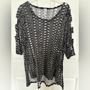 Lulu-B Black and White Open Knit Top